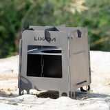 Lixada Portable Camping Titanium Stove Lightweight Folding Wood Burning Stove Pocket Stove Outdoor Camping Backpacking Picnic