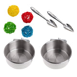 8 Pack Birds Food Dish Parrot Stainless Steel Feeding Cups Bird Feeders Water Cage Bowl with Clamp Holder Spoon Drop shipping