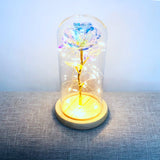 Gold-Plated Rose With Led Light In Glass Dome For Wedding Party Mother'S Day Gift