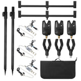 3+1 Fishing Bite Alarms Water Resistant Black Fishing Banksticks Swingers Set With Padded Fishing Tool Bag Fishing Set