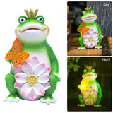 Desktop Bedroom Crafts Outdoor Art Resin Frog Shape DIY Solar Garden Statue Lotus Flower With LED Light Backyard Home Decor