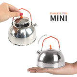 0.6L Camping Water Kettle Mini Stainless Steel Teapot Portable Campsite Tea Coffee Pot for Camping Picnic Fishing Backpacking