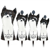 Golf Club Cover Cute Crooked Cat Golf Wood Cover PU Leather Waterproof Soft Comfortable for Driver Fairway Hybrid Wood Covers
