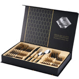 24Pcs Dinnerware Set Gold Cutlery Set Stainless Steel Steak Knife Fork Coffee Spoon Gift Box Flatware Set Kitchen Accessories