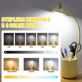 Cute Desk Lamp with USB Charging Port, Contact Control Eye-Caring Desk Lamp with Pencil Holder for Desk Table Bedroom
