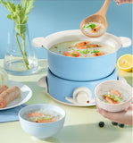220V Non-Stick Electric Frying Pan Multi Cooker Household Electric Cooking Machine Hot Pot With Steamer Blue/Pink Available