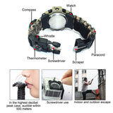 7 in 1 Outdoor Survival Watch Tactical Paracord Bracelet Watch with Compass Scraper Thermometer Paracord Whistle Camping Tools