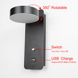 Led indoor wall lamps with Switch USB Charge wall light 3 Color 9W   lighting For home Bedside Stairway Sconce luminaria