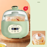 220V 1L Automatic Electric Stewing Machine Glass Baby Food Slow Stewer For Home Multi Cooker Food Cooking Pot White/Green Color