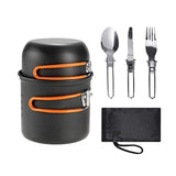 Outdoor Camping Hiking Tableware Aluminium Alloy Cookware Utensils Cooking Picnic Traveling Bowl Pot Pan Set for 1-2 Person