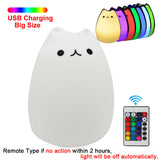 Silicone Touch Sensor LED Night Light For Children Baby Kids 7 Colors 2 Modes Cat USB Charging LED Night Lamp Surface Touch Lamp