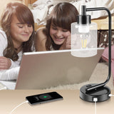 Industrial Nightstand Table Lamp E26 Bulb Dual USB Port,Iron Bedside Desk Night Lights for Bedroom Office Living,US Plug