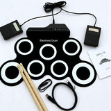 Digital Electronic Roll Up Drum Pad Set Kit - Portable Silicone USB 7 Pads With Drumsticks Foot Pedal Headphone Jack