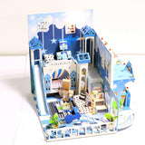 Doll House Furniture Miniature Dollhouse Wooden Ice Cream Shop Kit Toys for children Christmas Gift Blue Dolls House