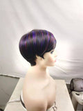Women's short straight hair wig color-picking chemical fiber headgear