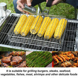 Outdoor Adjustable Grilling Basket Portable Stainless Steel BBQ Grill Basket With Wooden Handle For Camping Barbecue Hiking