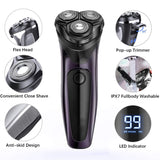 Electric Shaver for Men Waterproof Wet&Dry Electric Razor Cordless 3D Rotary Razor with -Up Beard Trimmer Travel Lock