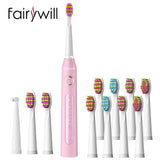 Fairywill Electric Sonic Toothbrush FW-507 USB Charge Waterproof Rechargeable Electronic Tooth 8 Brushes Replacement Heads Adult