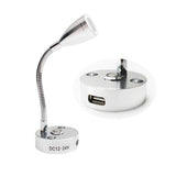 DC12V 24V RV Boat LED Reading Light Dimmable Flexible Gooseneck Wall Lamp for Truck Motorhome Yachts Cabin with USB Charger Port