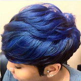 Chemical fiber wig women's short hair blue high temperature silk chemical fiber headgear
