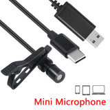 USB Type C 3.5mm Mini Portable Clip-on Lapel Lavalier Condenser Mic Wired Microphone For IPhone IPad Android Smartphone Camera