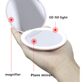 1pc portátil espelho de maquiagem led iluminado dobrável redonda ampliação cosméticos viagem beleza anel foto luz preenchimento