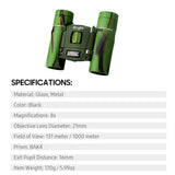 8×21 Compact HD Zoom Binoculars Long Distance High Definition BAK4 Prism Binocular Telescope with Diopter Ring for Bird Watching