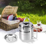 Lixada Stainless Steel Bail Handle Camping Pot with Internal Steaming Dish Foldable Handle Outdoor Camping Cooking Equipment