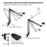 Microphone Arm Stand,Adjustable Suspension Boom Scissor Arm Stand Mobile Phone Holder,for Snowball and Other Mics