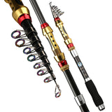 1.8-3.6m Portable Gold Fiber Super Hard Carbon Spinning Fishing Rod Telescopic Sea Fishing Pole Stick Travel Vara De Pesca Carp