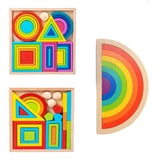 Rainbow Stacking Blocks Wooden Big Baby Balance Building Blocks Geometric Shape Variety Stacker Montessori Kid Educational Toy