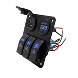 3 Gang Rocker Switch Panel Dual USB Slot Socket Digital Voltmeter Voltage Display for Marine Car Rv Vehicles Truck Yacht 12V