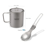 New Lightweight Titanium Flatware Set Folding Spork Spoon Water Cup Mug Tableware Outdoor Cookware Dinner for Travel Camping