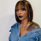 Wig black lady short straight hair with bangs and inter-color full top chemical fiber headgear