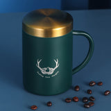 Nordic Style 400ml Coffee Cup with Lid 304 Stainless Steel Office Mug with Handle Home Student Double-Layer Insulated Water Cup