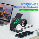 15W Magnetic Wireless Charger Stand For iPhone 12 Pro Max Series 4 in 1 Qi Fast Charging Dock Station For Apple iWatch AirPods