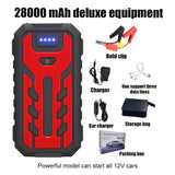 28000mAh Car Battery Jump Starter Portable Emergency 12V Car Battery Booster 15V/1A Dual USB Wireless Charging LED Flashlight