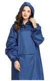 Women's Stylish Waterproof Rain Poncho Cloak Raincoat with Hood Sleeves and Big Pocket on Front.