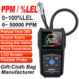 Combustible Gas Detector Analyzer Monitor Sound Alarm Analog Bar Aalrm Temp LCD Screen with Flexible Probe 50000 PPM 100% LEL