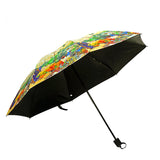 Brand Folding Umbrella Female Windproof Paraguas Van Gogh Oil Painting Umbrella Rain Women Quality Black Coating Parasol