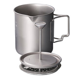 Lixada 750ml Titanium Coffee Cup Mug French Press Pot Coffee Maker Outdoor Camping Cooking Pot with Folding Titanium Spoon