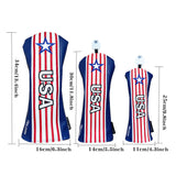 Golf Wood Cover USA Stripes For Driver Fairway Hybrid Waterproof Protector Set PU Leather Golf Headcover Soft Durable Number Tag