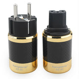 Hifi Audio Power Plug Red Copper Gold Plated Carbon Fiber IEC Connector Amplifier Cable Adapter EU Version