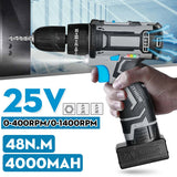 25V Cordless Electric Drill Electric Screwdriver 3/8-Inch 2-Speed Powerful Tool Screwdriver Drill with Battery & Adapter Box