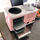 220V 3 In 1 Electric Breakfast Machine Household Bread Toaster Baking Oven FryIng Pan Hot Pot Boiler Food Steamer