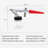 Single Action Air Brush Kit Siphon Feed 0.8mm Paint Spray Gun Air Brush with Hose 2cc Fluid Cups Spray Tool for Body Painting