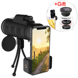 40X60 Zoom Telephoto Lens HD Monocular Telescope Phone Camera Lens For iPhone Xs XR Samsung + Fisheye Wide Angle Macro 3In1 Lens