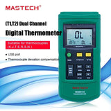 MASTECH MS6514 Dual Channel Digital Thermometer Temperature Logger Tester USB Interface 1000 Sets Data KJTERSN Thermocouple