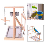 Wooden Bird Perch Stand Parrot Platform Playground Bird Playground Stand Gym Playstand Ladder Interactive Toys With Feeder Cups