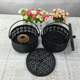 Metal Garden Home Incense Burner Durable Case Rack Hollowed Classical Anti Scald Mosquito Coil Holder Portable With Handle